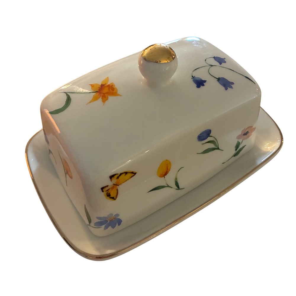 GRACE TEAWARE FINE PORCELAIN FIT HALF STICK OR 1/3 BLOCK BUTTER BUTTERFLY FLOWER